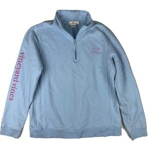Vineyard Vines Womens Size Medium Light Sky Blue 1/4 Zip Pullover Whale Logo